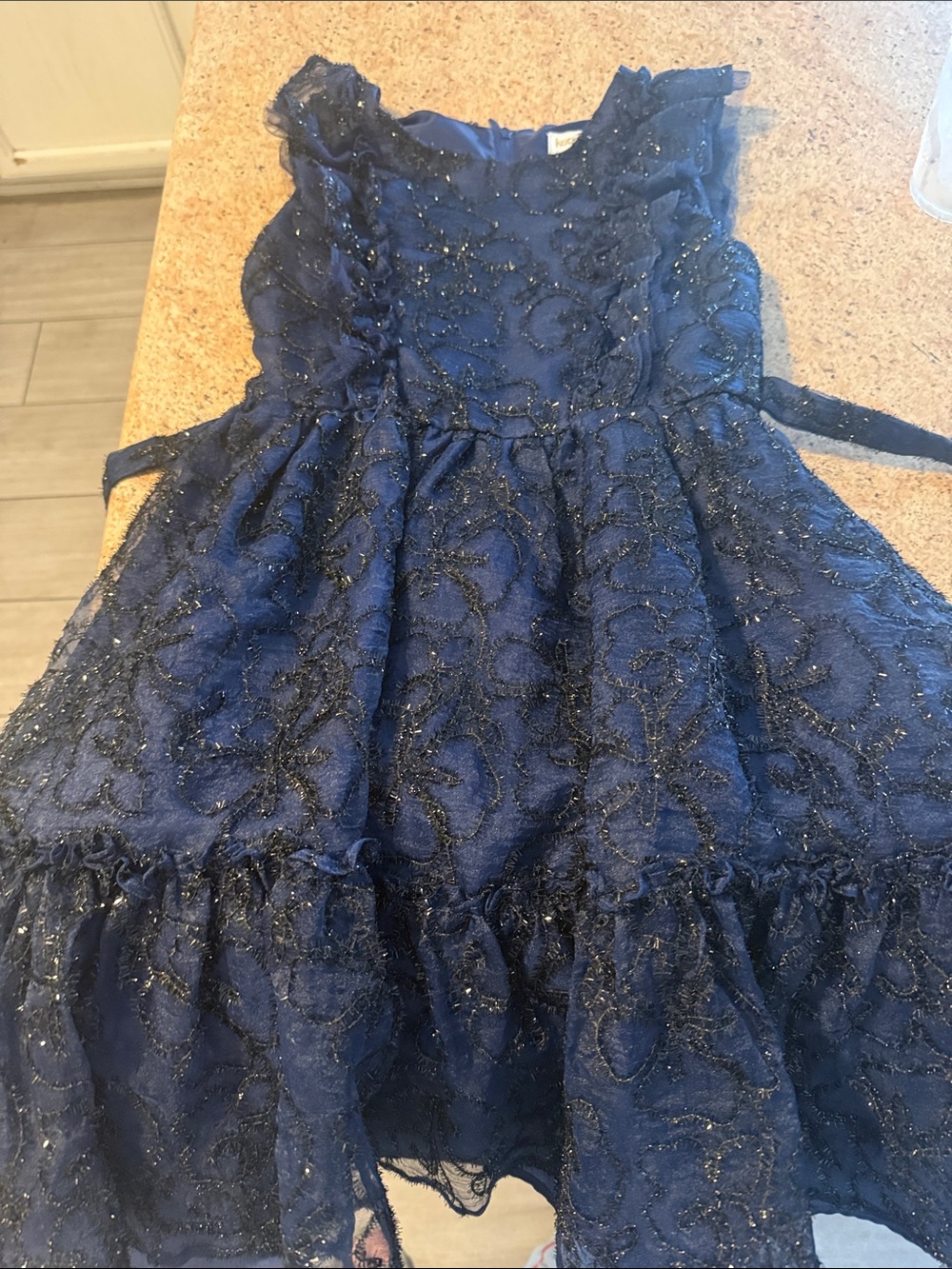 Girls' Navy Blue Sparkle Lace Dress